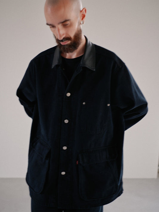 PREMIUM BLACK LEATHER WORK DENIM JACKET