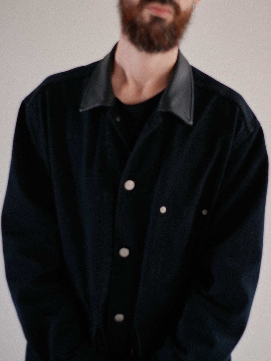 PREMIUM BLACK LEATHER WORK DENIM JACKET