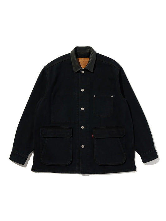 PREMIUM BLACK LEATHER WORK DENIM JACKET