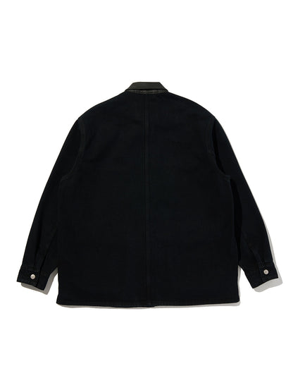 PREMIUM BLACK LEATHER WORK DENIM JACKET