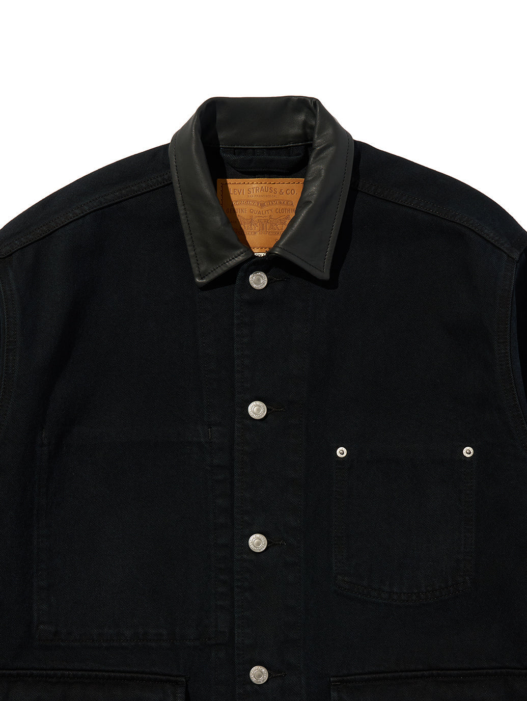 PREMIUM BLACK LEATHER WORK DENIM JACKET