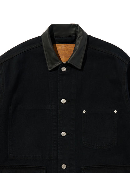 PREMIUM BLACK LEATHER WORK DENIM JACKET