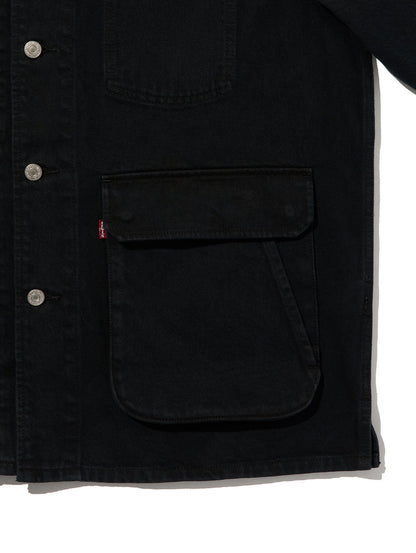 PREMIUM BLACK LEATHER WORK DENIM JACKET
