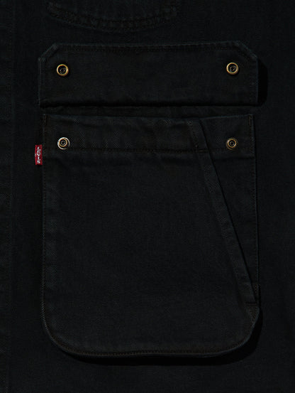 PREMIUM BLACK LEATHER WORK DENIM JACKET