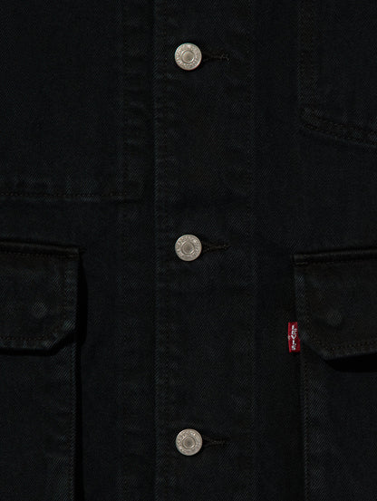 PREMIUM BLACK LEATHER WORK DENIM JACKET