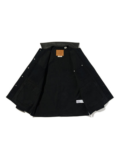 PREMIUM BLACK LEATHER WORK DENIM JACKET