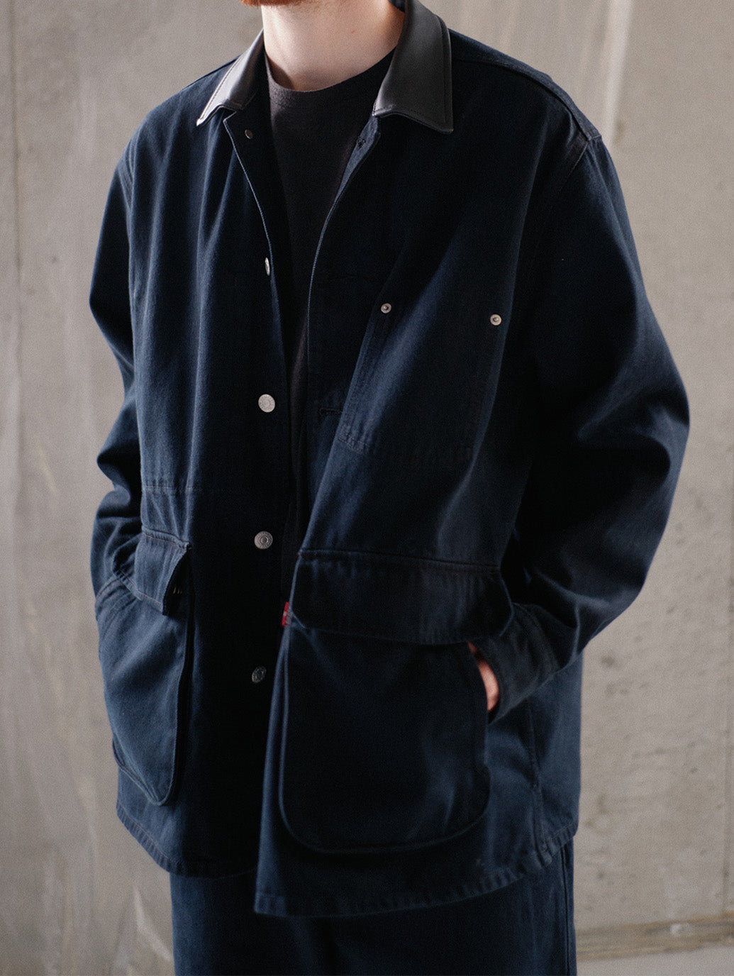 PREMIUM BLACK LEATHER WORK DENIM JACKET