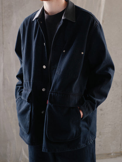 PREMIUM BLACK LEATHER WORK DENIM JACKET