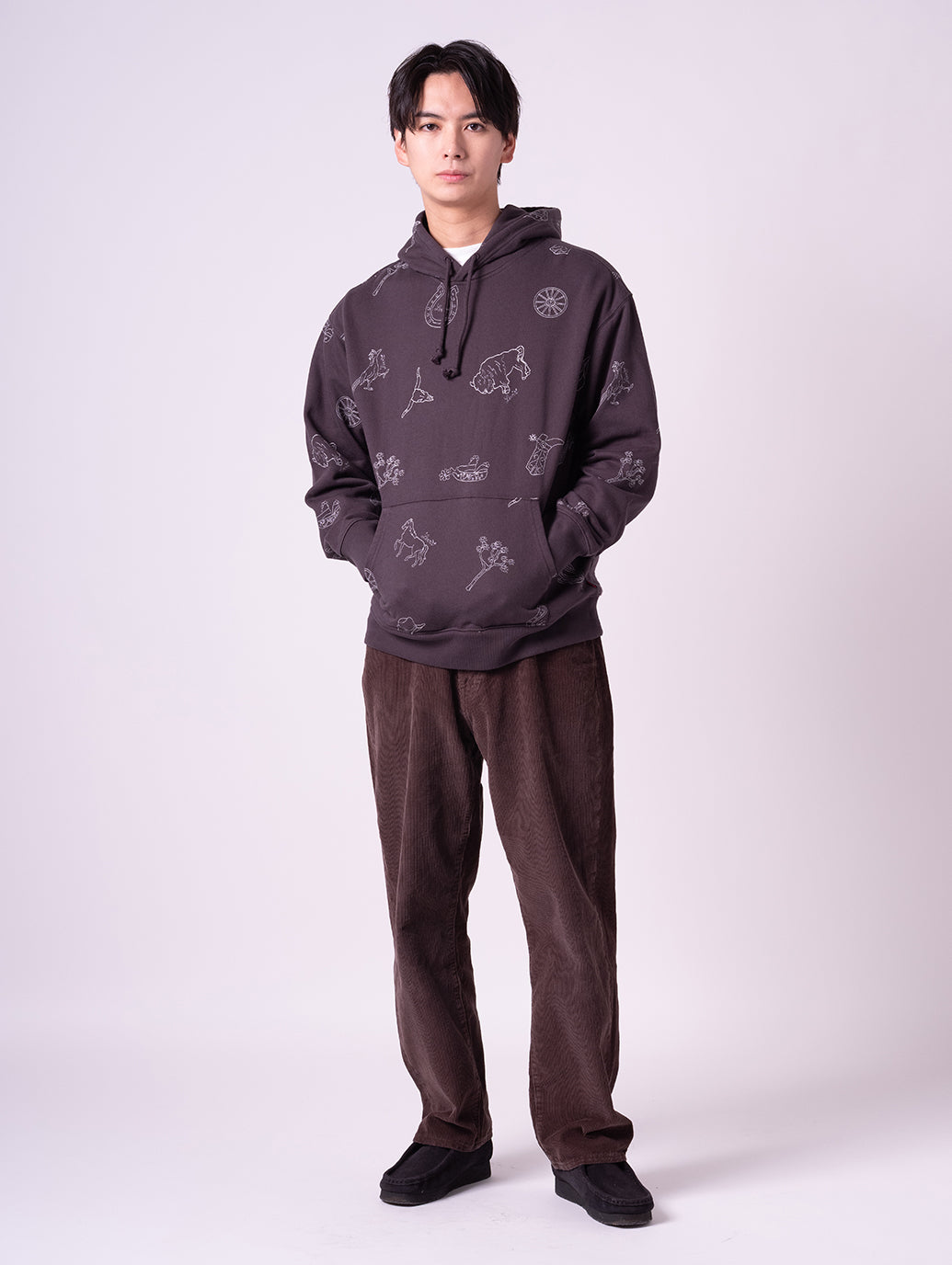 リラックスフィット グラフィック パーカー