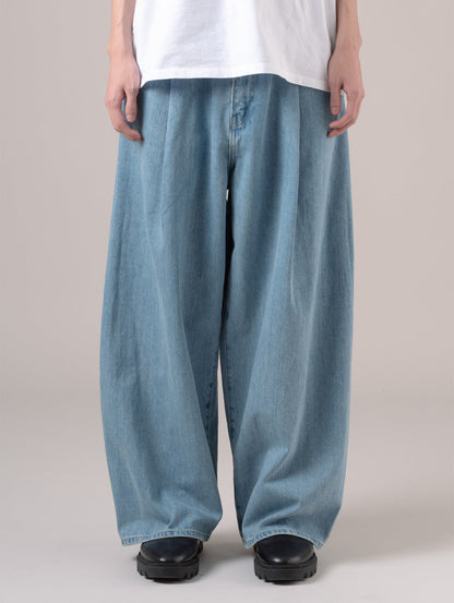 BLUETAB™ ワイドプリーツ CROP ジーンズ ライトインディゴ