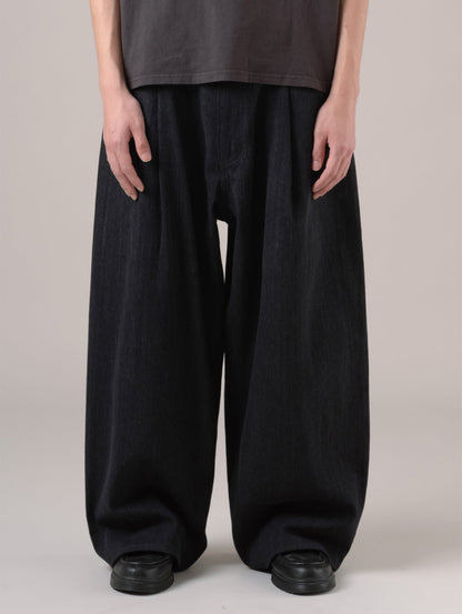 BLUETAB™ ワイドプリーツ CROP ジーンズ ブラック