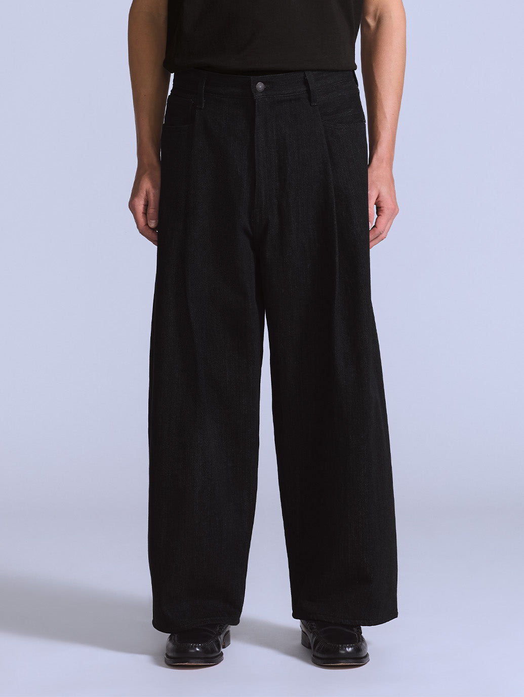 BLUETAB™ ワイドプリーツ CROP ジーンズ ブラック