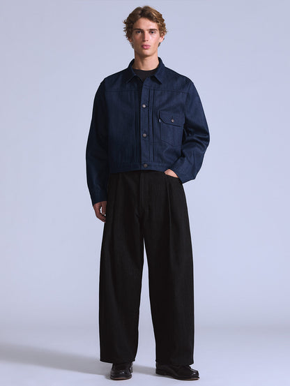 BLUETAB™ ワイドプリーツ CROP ジーンズ ブラック