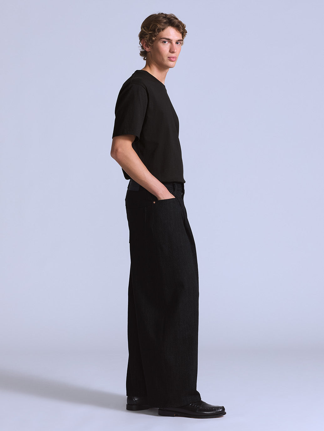 BLUETAB™ ワイドプリーツ CROP ジーンズ ブラック