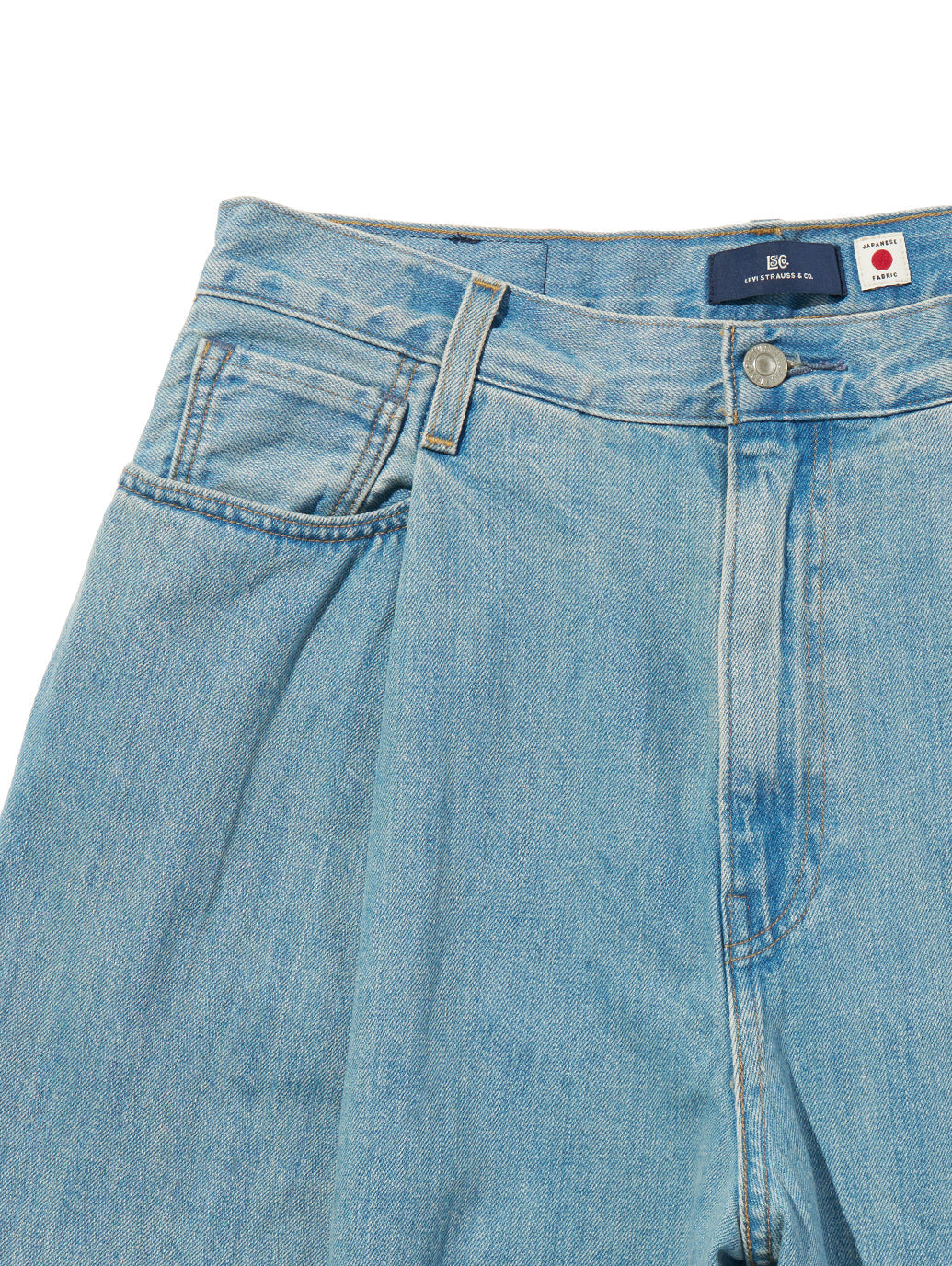 BLUETAB™ ワイドプリーツ CROP ジーンズ ライトインディゴ