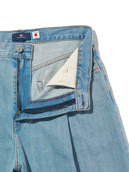 BLUETAB™ ワイドプリーツ CROP ジーンズ ライトインディゴ