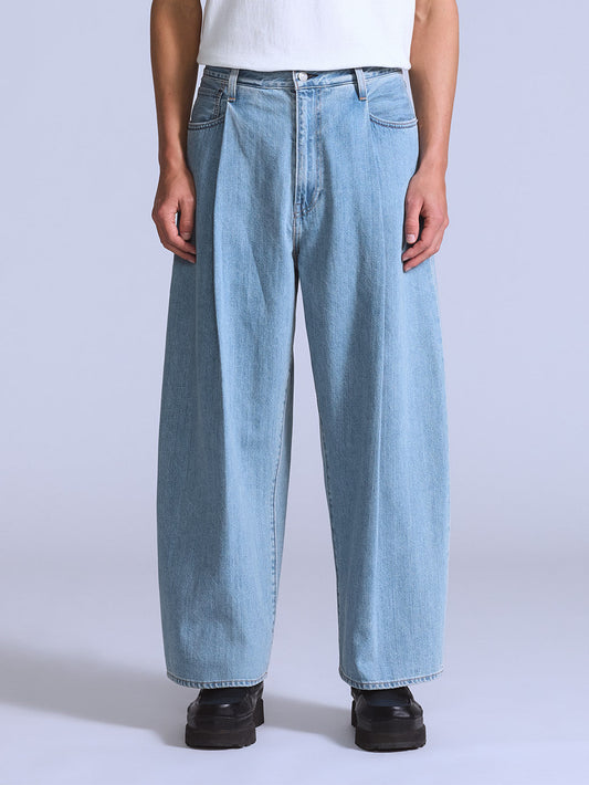 BLUETAB™ ワイドプリーツ CROP ジーンズ ライトインディゴ