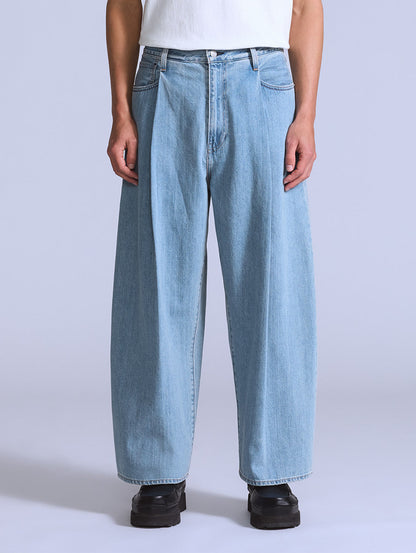 BLUETAB™ ワイドプリーツ CROP ジーンズ ライトインディゴ