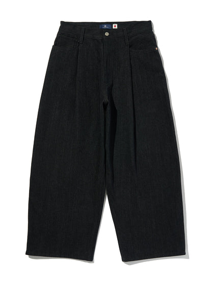 BLUETAB™ ワイドプリーツ CROP ジーンズ ブラック