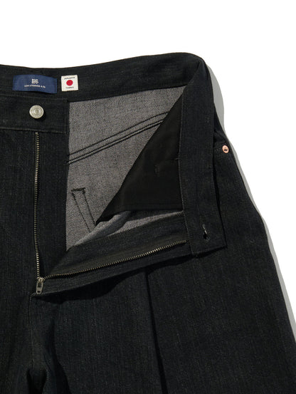 BLUETAB™ ワイドプリーツ CROP ジーンズ ブラック