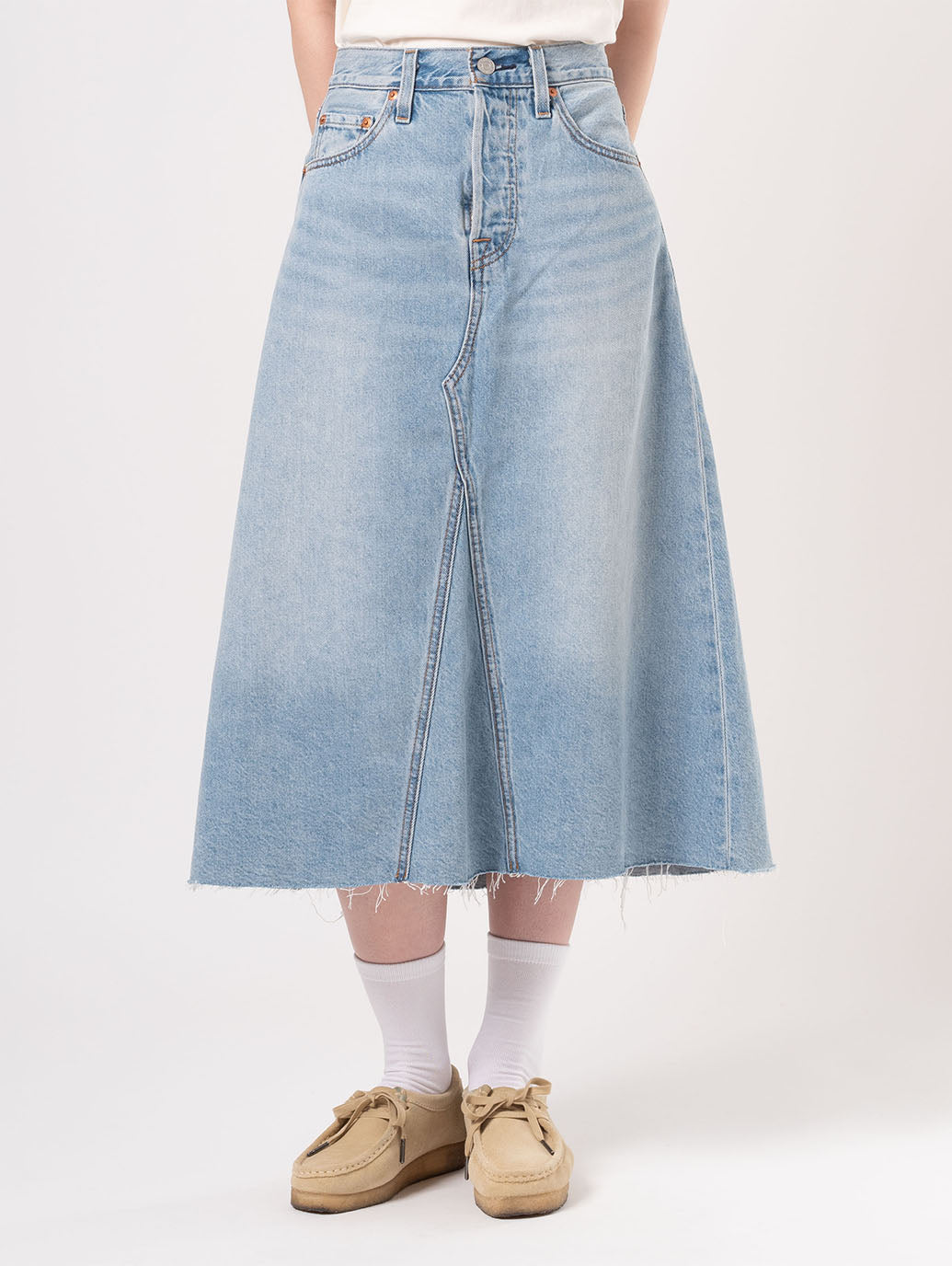 ハイライズ Aラインスカート ライトインディゴ 