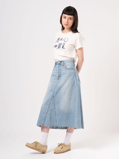 ハイライズ Aラインスカート ライトインディゴ 