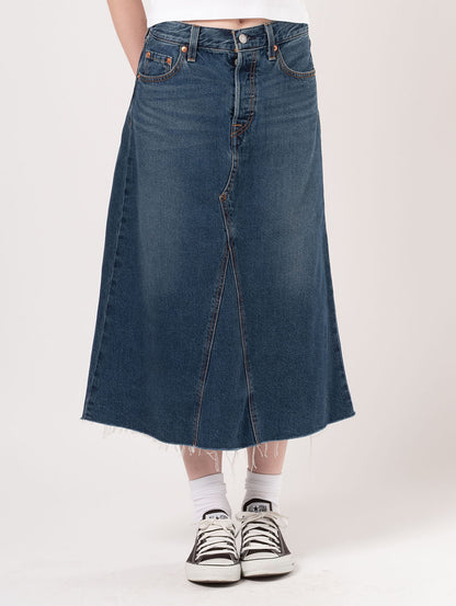 Aラインデニムスカート ミディアムインディゴ