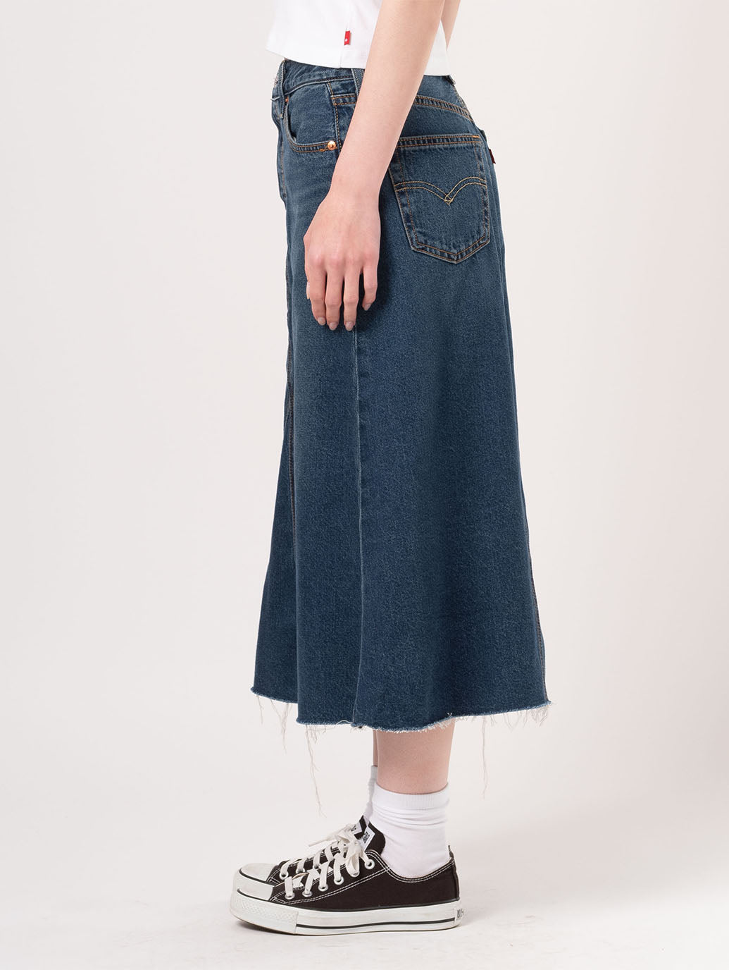 Aラインデニムスカート ミディアムインディゴ