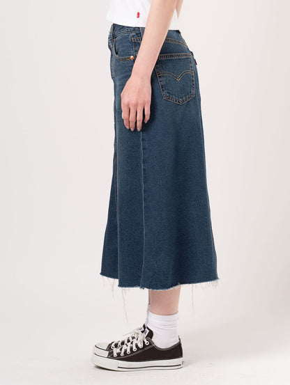 Aラインデニムスカート ミディアムインディゴ