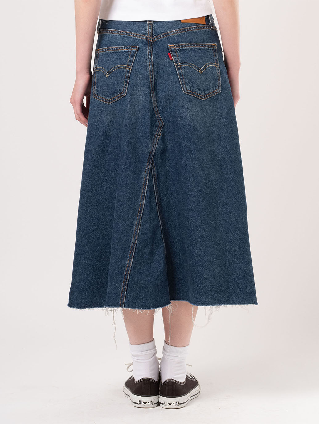 Aラインデニムスカート ミディアムインディゴ