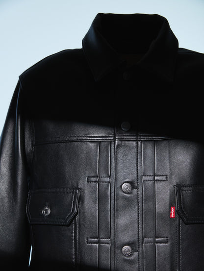 PREMIUM BLACK TYPEⅡ TRUCKER LEATHER JACKET