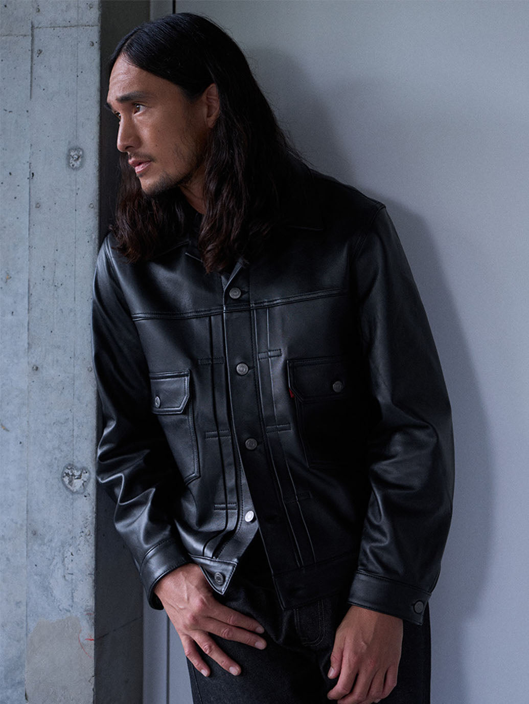 PREMIUM BLACK TYPEⅡ TRUCKER LEATHER JACKET