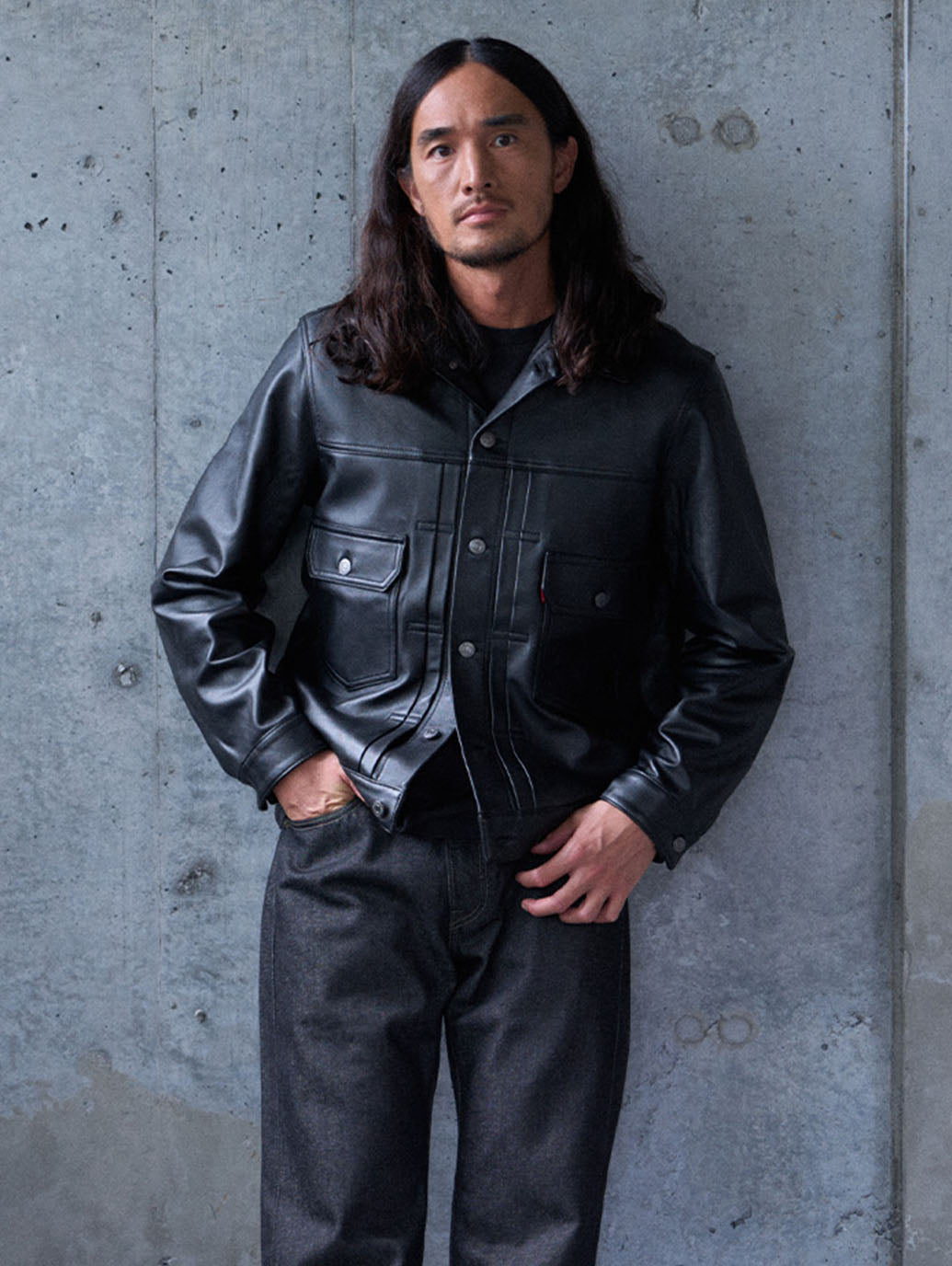 PREMIUM BLACK TYPEⅡ TRUCKER LEATHER JACKET