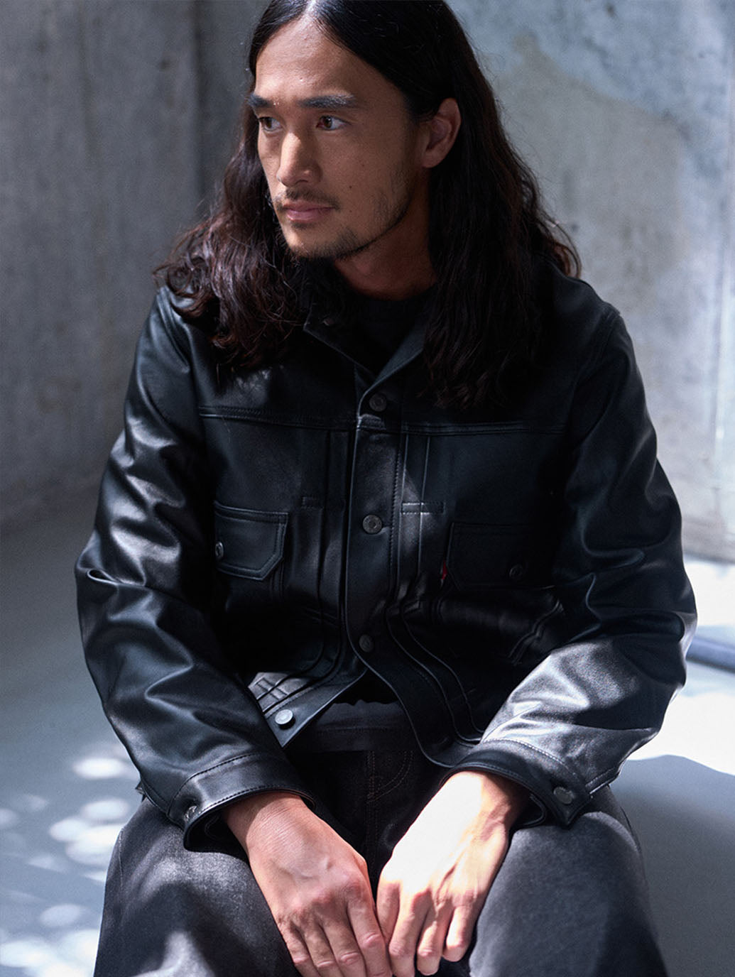 PREMIUM BLACK TYPEⅡ TRUCKER LEATHER JACKET