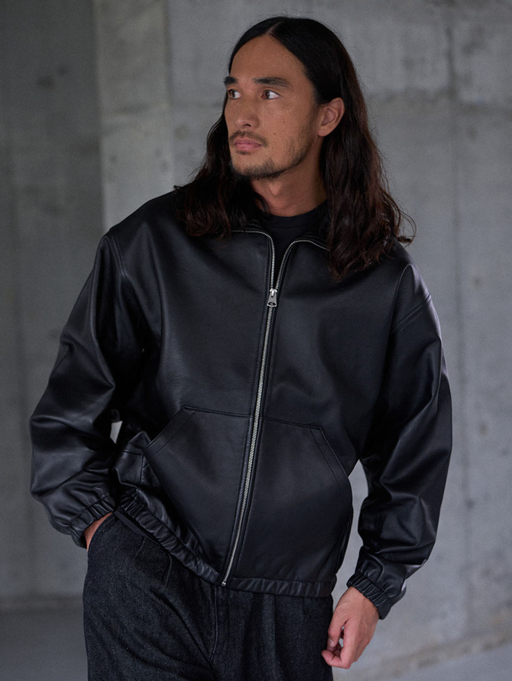 PREMIUM BLACK FULLZIP SPORTS LEATHER JACKET