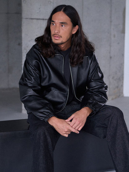 PREMIUM BLACK FULLZIP SPORTS LEATHER JACKET