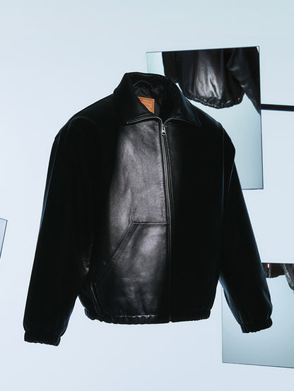 PREMIUM BLACK FULLZIP SPORTS LEATHER JACKET