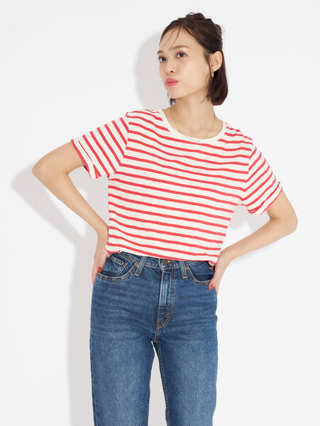 MARGOT ボーダーTシャツ レッド STRIPE CORAL RED