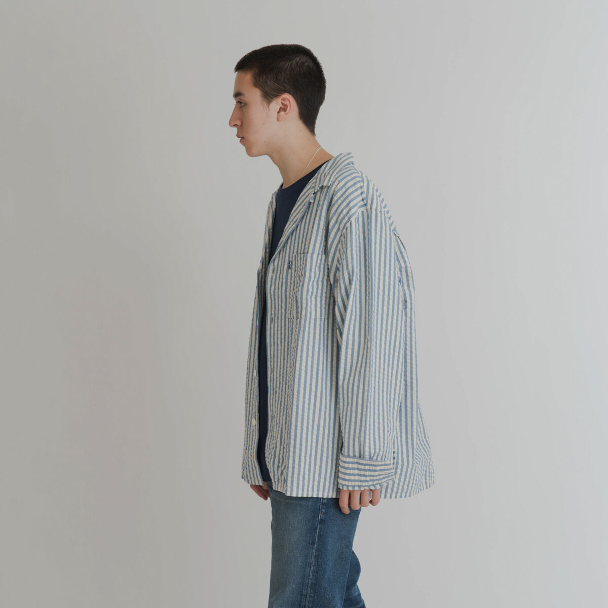 LEVI'S® MADE&CRAFTED®LS 2 PKT CAMP SHIRT SEA STRIPE｜リーバイス