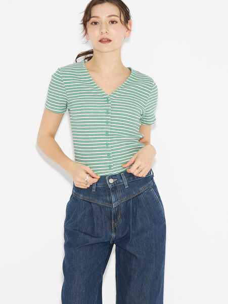 MONICA 半袖シャツ STRIPE BERYL GREEN