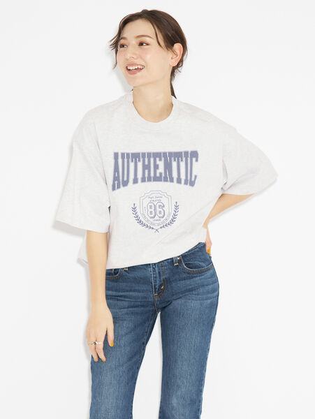 グラフィック ショート丈 Tシャツ グレー AUTHENTIC ORBIT